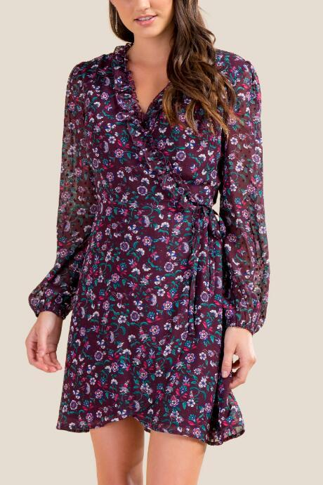 Francesca's Wendy Floral Wrap Dress - Purple