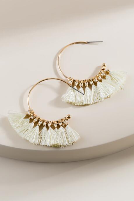 Francesca's Emma Tasseled Hoop Earrings - Ivory
