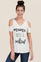 Alya Mama Needs A Cocktail Cold Shoulder Graphic Tee - Heather Oat