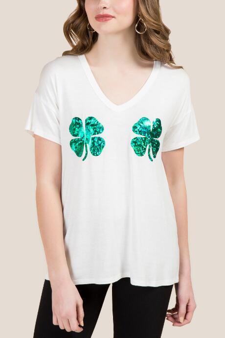 Francesca's Mirrored Shamrock Graphic Tee - White