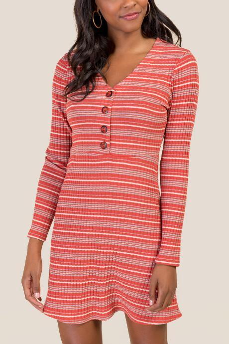 Francesca's Kaitlyn Button Front Dress - Cinnamon