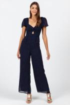 Francesca's Madrid Polka Dot Jumpsuit - Navy