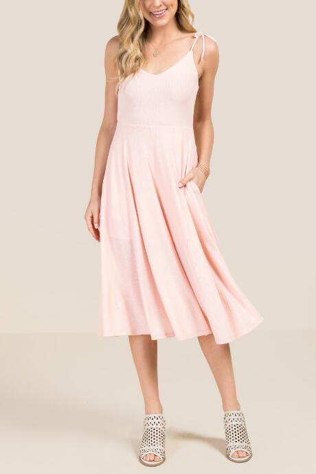 Francesca's Madelyn Tie Knit Midi Dress - Blush