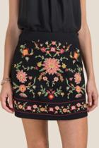 Francesca Inchess Arielle Floral Embroidered Front Mini Skirt - Black