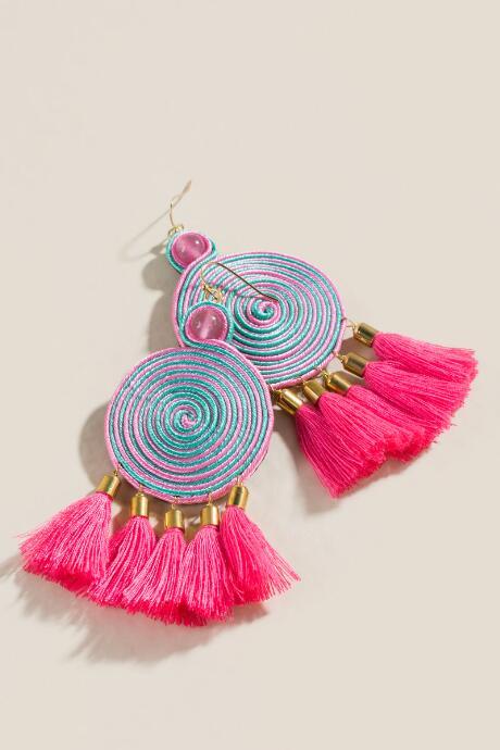 Francesca's Elsie Pink Tassel Drop Earrings - Multi