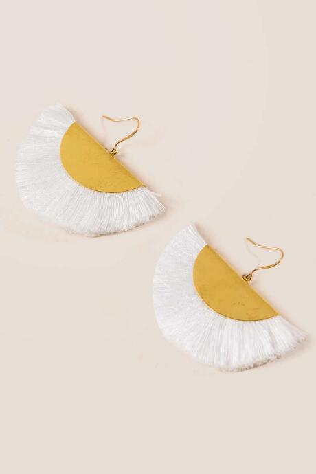 Francesca's Trinity Fan Tassel Earrings - White