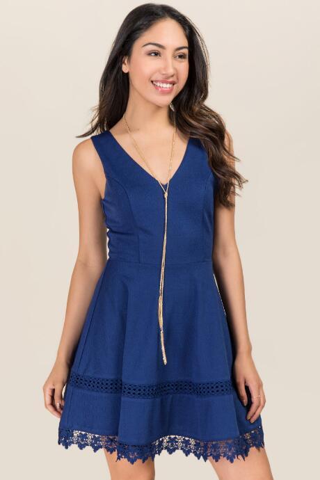 Francesca's Harriet Crochet A-line Dress - Navy