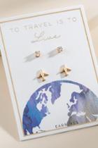 Francesca's Travel Plane Stud Earring Set - Gold