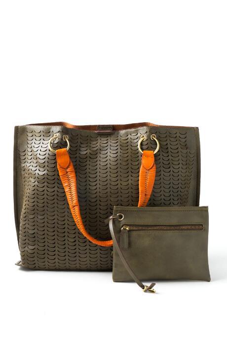 Francesca's Gail Perforated Suede Tote - Olive