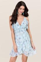 Mi Ami Cailah Floral Ruffle Wrap Dress - Light Blue