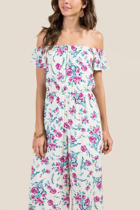 Francesca Inchess Cassiel Off The Shoulder Floral Jumpsuit - Ivory