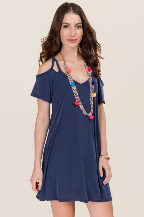 Francesca's Betty Cold Shoulder Shift Dress - Navy