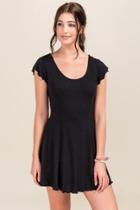 Francesca's Carina Lettuce Edge A-line Dress - Black