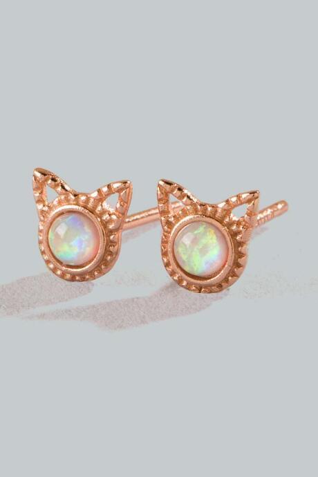 Francesca's Tessie Opal Cat Face Studs - Rose/gold