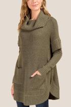 Francesca's Ginger Long Sleeve Cowl Poncho - Dark Olive