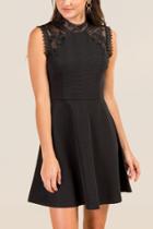 Francesca's Marlie Crochet Lace Jacquard A-line Dress - Black