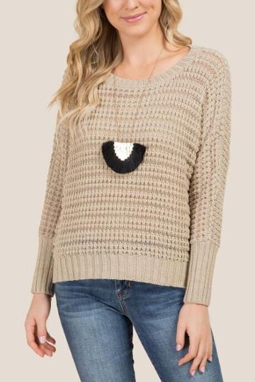 Francesca's Vale Textured Dolman Pullover Sweater - Taupe