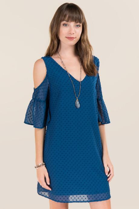 Blue Rain Elicia Cold Shoulder Swiss Dot Shift Dress - Peacock