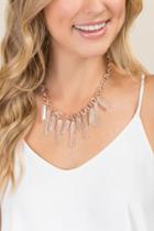 Francesca's Cali Fringe & Quartz Statement Necklace In Rose Gold - Rose/gold