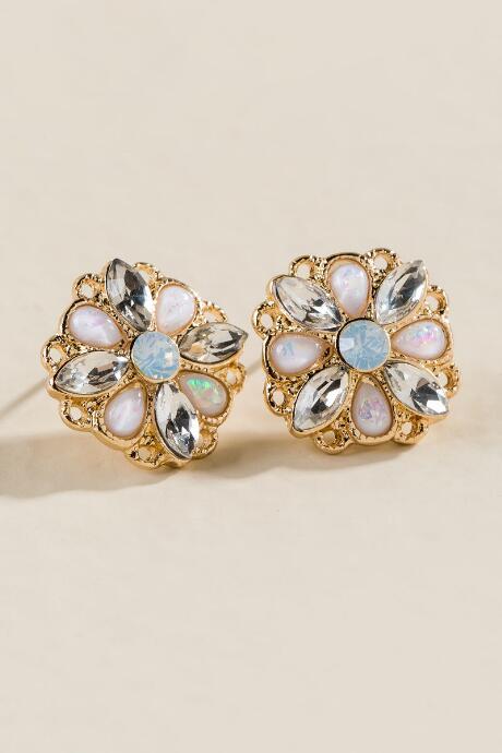 Francesca's Mallory Flower Stone Stud Earrings - White