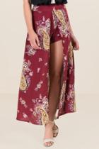 Francesca's Freesia Paisley Maxi Walk Thru Skirt - Burgundy