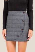 Francesca's Tory Wrap Plaid Mini Skirt - Gray