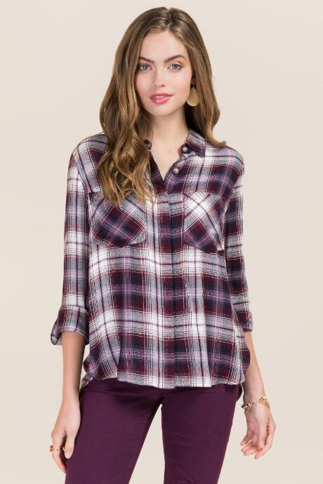 Francesca's Anastasia Open Back Button Down - Purple