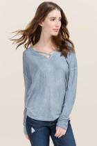 Alya Merissa Mineral Wash X Neck Top - Gray