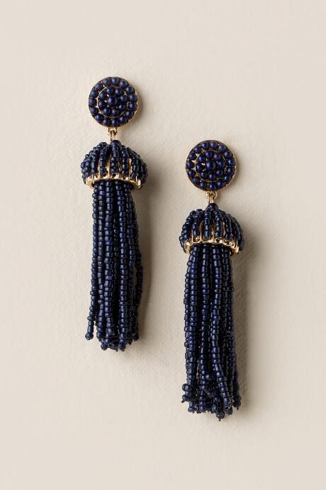Francesca's Amori Seed Bead Tassel Earring In Navy - Navy