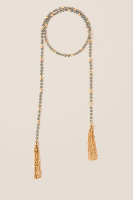 Francesca Inchess Karsyn Beaded Tassel Wrap Necklace - Olive