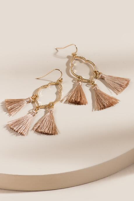 Francesca's Dahlia Open Filigree Tassel Drop Earrings - Taupe