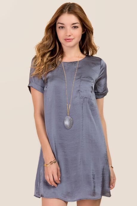 Francesca's Jamila Satin Shift Dress - Silver