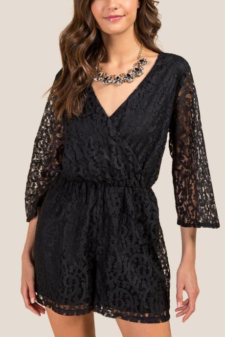 Francesca Inchess Lacey Surplus Romper - Black