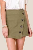 Francesca's Nicole Button Front Mini Skirt - Olive