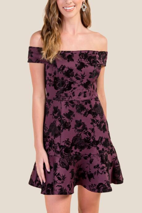 Francesca's Micah Off Shoulder Velvet Dress - Plum