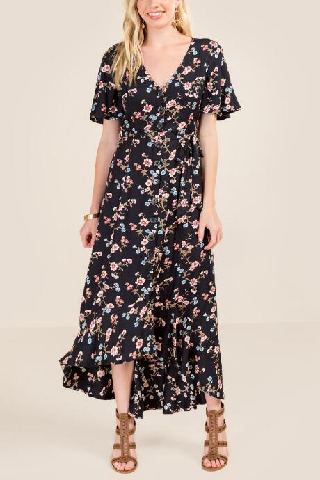 Francesca Inchess Anya Button Front Midi - Black