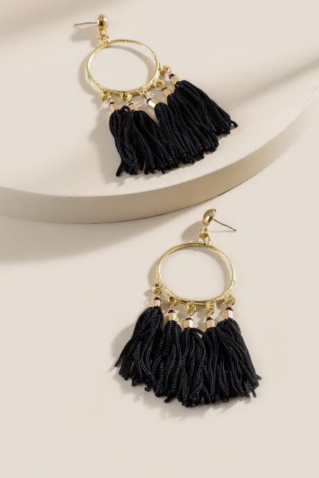 Francesca's Carly Tassel Drop Earrings - Black