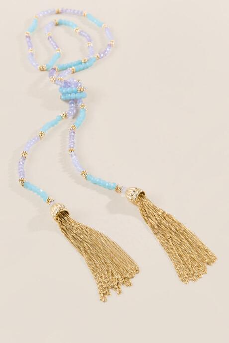 Francesca's Addy Beaded Tassel Knot Necklace - Light Blue