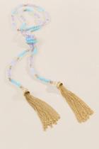 Francesca's Addy Beaded Tassel Knot Necklace - Light Blue