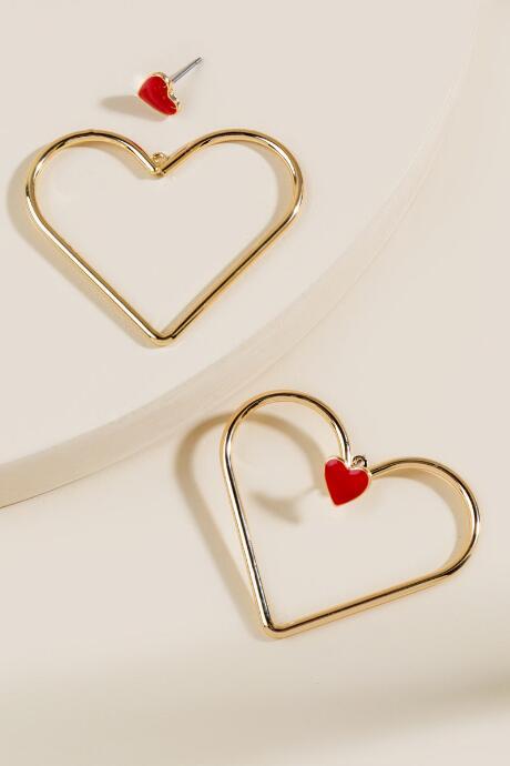 Francesca's Jenny Heart Drop Earrings - Red