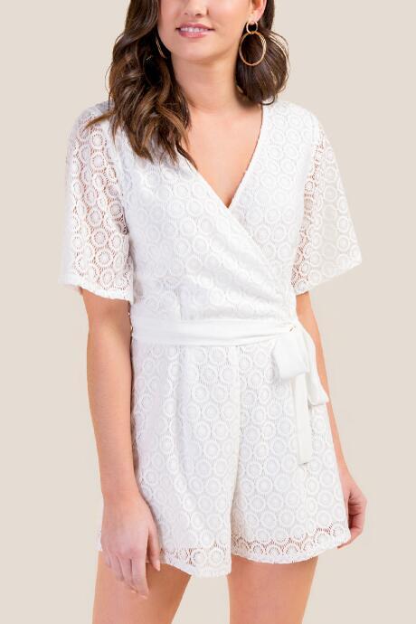 Francesca's Elaine Scoop Back Lace Romper - Ivory