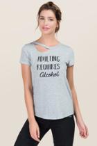 Sweet Claire Adulting Requires Alcohol Cut Out Graphic Tee - Heather Gray