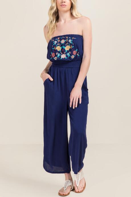 Francesca Inchess Tilda Embroidered Jumpsuit - Navy