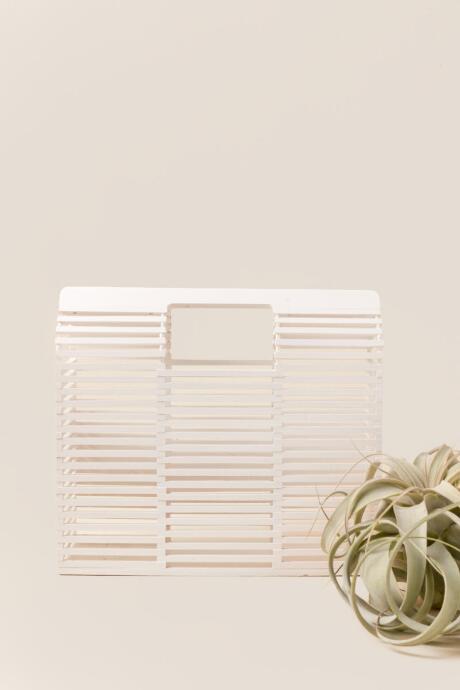 Francescas Small Tahiti Square Wooden Clutch - White
