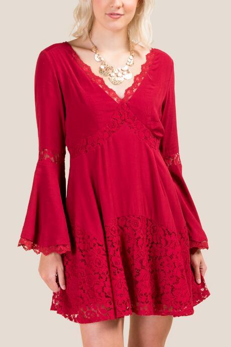 Francesca's Marissa Lace Shift Dress - Brick