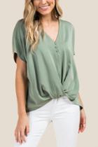 Francesca's Tish Short Sleeve Twist Front Top - Dark Olive