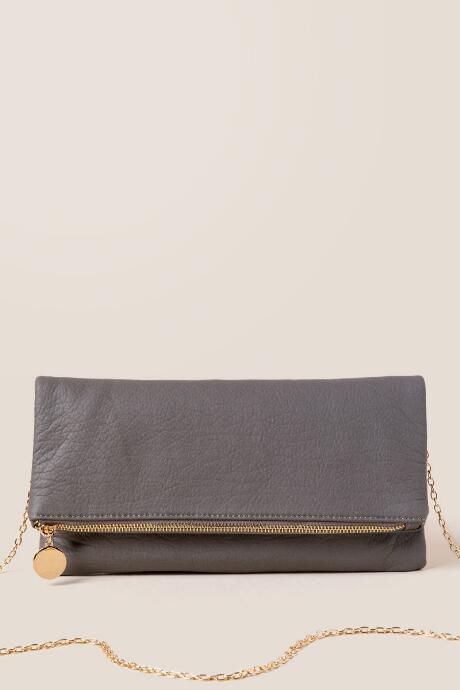 Francesca's Leanna Flapover Crossbody Clutch - Gray