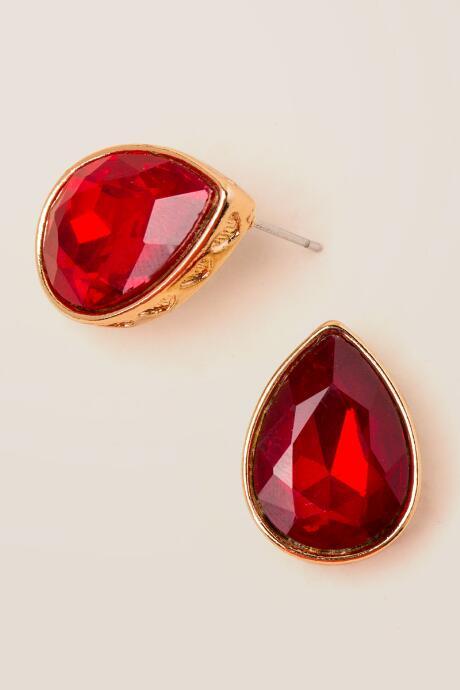 Francesca's Patsy Glass Teardrop Studs In Red - Red