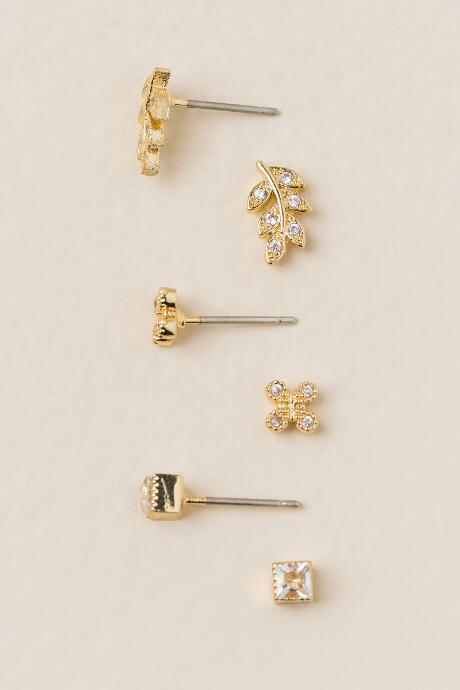 Francesca's Leaf Crystal Stud Earring Set - Gold