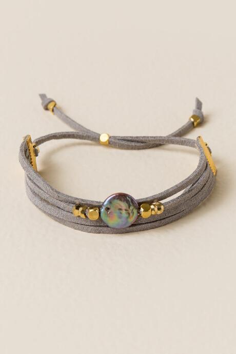 Francesca's Jayden Suede Pearl Pull Tie Bracelet In Gray - Gray